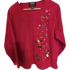Vtg Designers Originals Studio FA LA LA Red Christmas Womens Embroidered Top XL